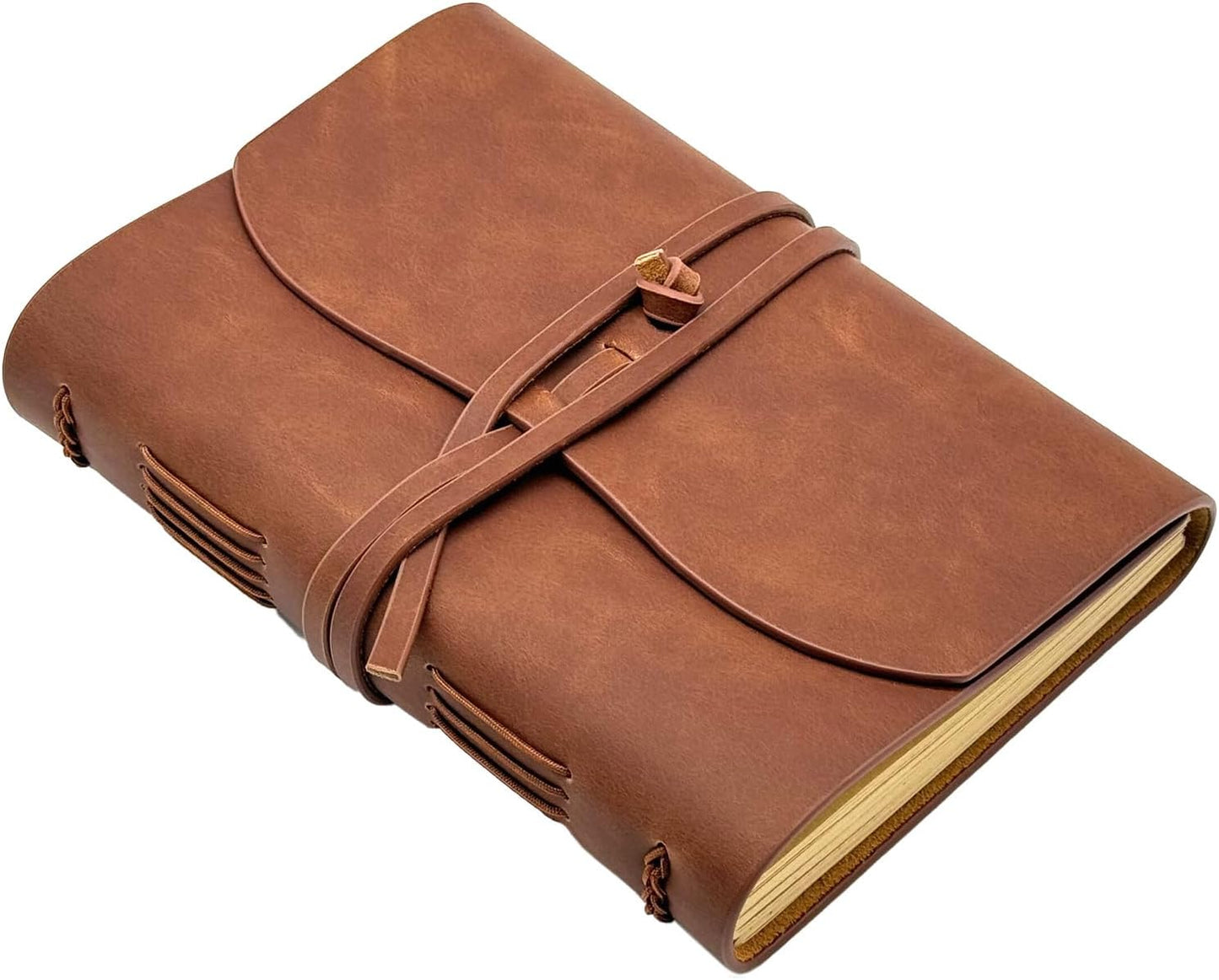 Leather Journal Writing Notebook - Genuine Leather Bound Daily Notepad for Men & Women Lined Paper 240 Kraft Pages, Handmade, Rustic Brown, 5 x 7 in