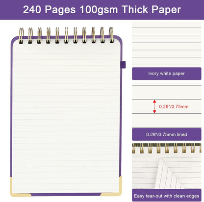 A5 Top Spiral Notebook, Large Leather Hardcover Top Bound Steno Pads, 240 Pages 100 gsm Thick Lined Paper Left Handed Notebook Journal for Work, School, Meeting Writing - Brown, 5.9" x 8.5"