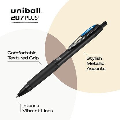 uniball 207 Plus+ Retractable Gel Pens, Medium Point (0.7mm), Black, 4 Pack