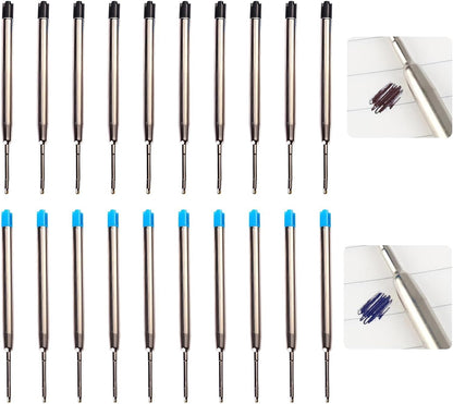 20 Pack Ink Pen Refills for Parker, Ballpoint Pen Refills, 3.9" Medium 1.0 mm Tip, Smooth Quick-Drying Ink for Click Pens,10 Black + 10 Blue Replacement Refills for Long-Lasting Writing