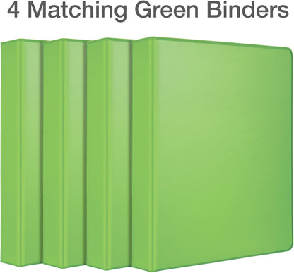 Oxford® 3 Ring Binders, Binders for School and Office, Durable 2 inch D Rings, Holds 540 Sheets, ClearVue™ Presentation Binder, Green, 4PK