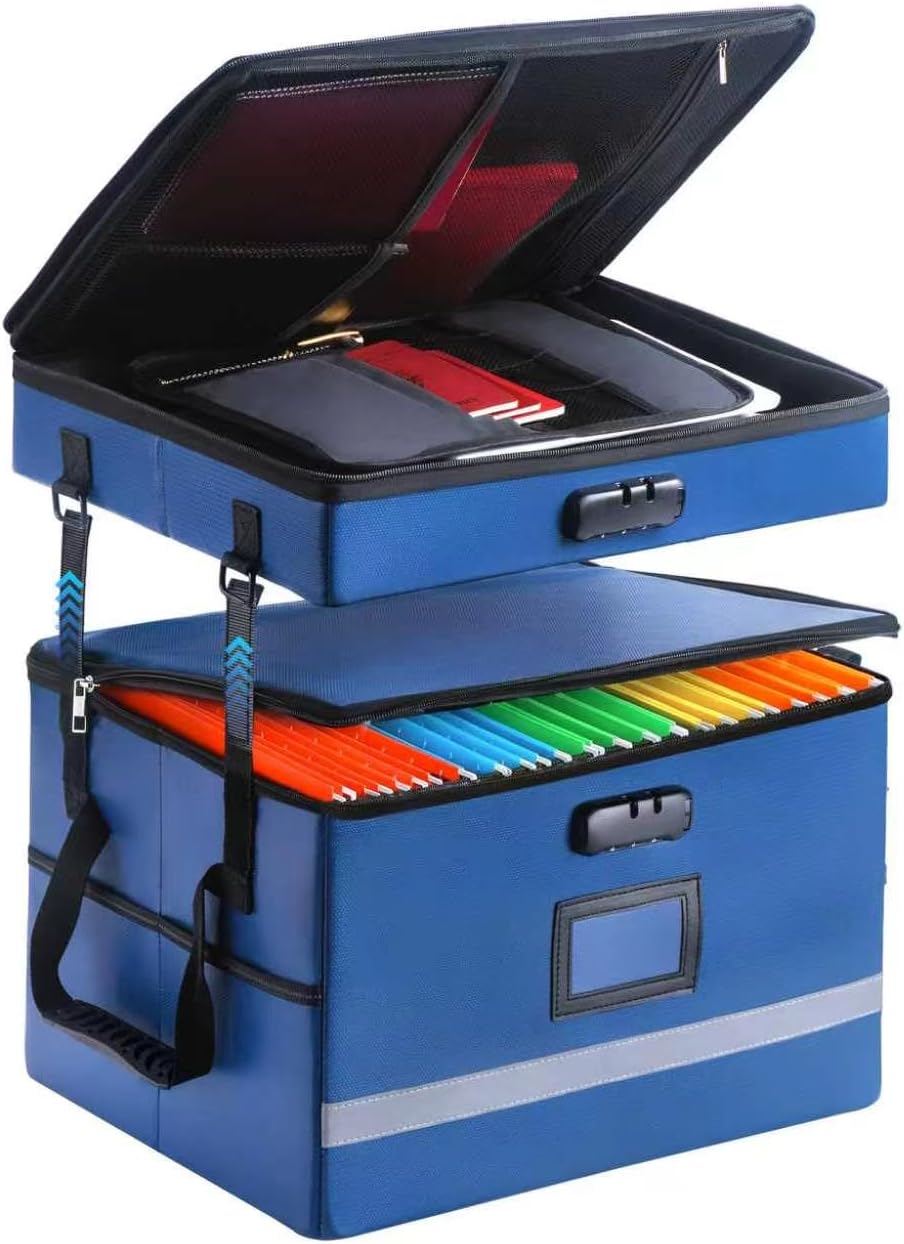 EXLIFBAG File Organizer, Fireproof File Box with Lids, Important Document Organizer Box with Lock, Portable File Folder Organizer with Handle