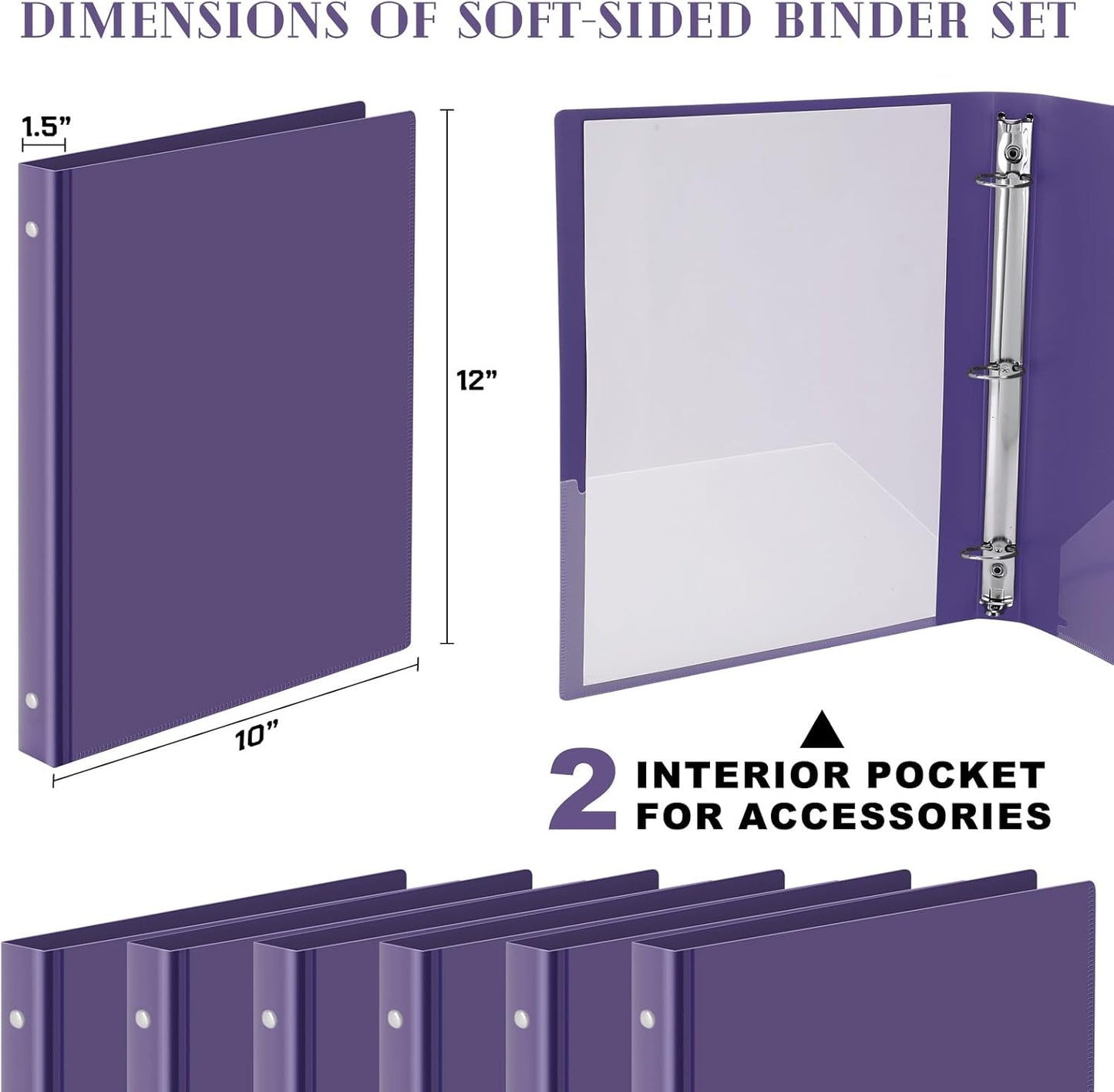 Fulmoon 12 Pcs Economy View 3 Ring Plastic Binder 12.2 x 9.8 Inch Plastic Round Ring Binders with Pockets Notebinder for Meetings for Home, Office, School(White, 1/2 Inch)