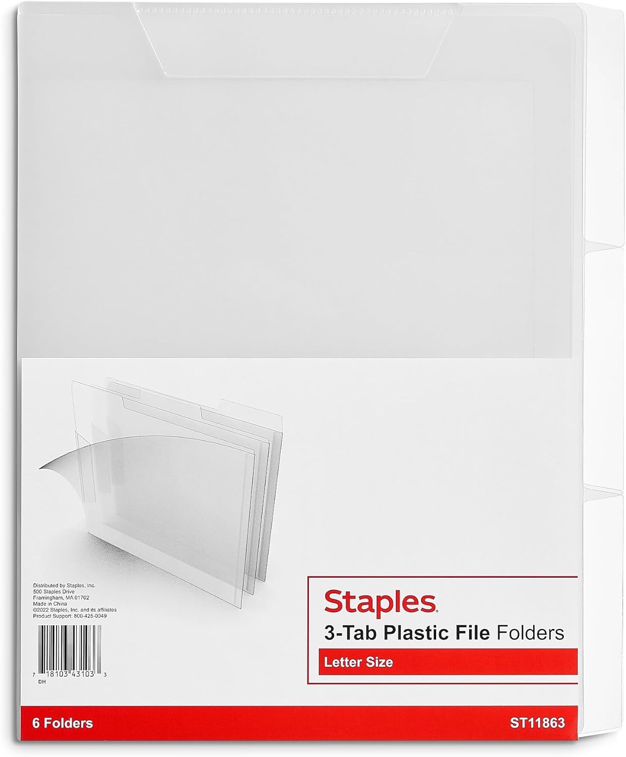 Staples Translucent Poly File Folders, Letter Size, Clear Durable Plastic, 6/Pack
