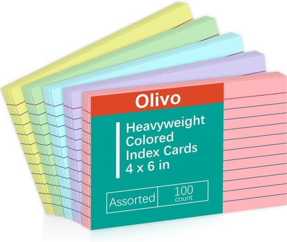Index Cards 4x6 Lined Ruled Flash Note Cards 4" x 6", White, 100 Count, 220 GSM Heavy Weight