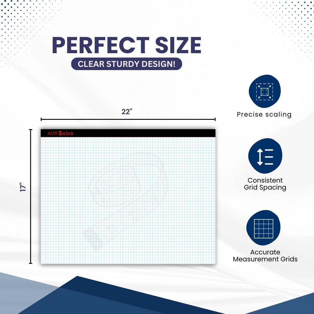 Graph Paper Pad 22"x17", 50 Sheets, 1/4 Inch Grid, 80 GSM, Engineering Drafting Paper for Designers, Blueprint Sketching, Grid-Based Graphing for Architecture, School, Office