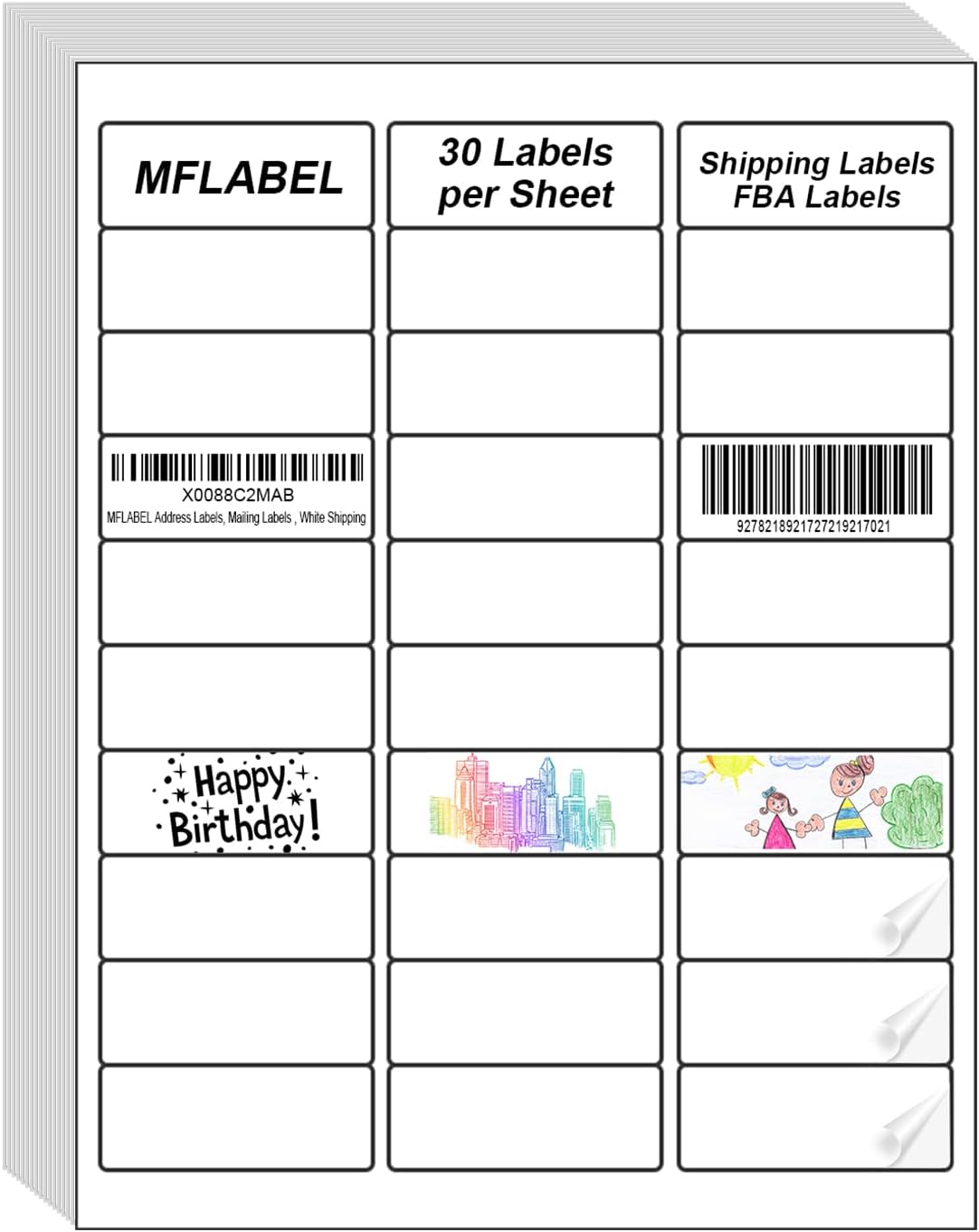 MFLABEL Half Sheet Shipping Labels - 200 Self Adhesive Sticker Sheets for Laser & Inkjet Printers, Waterproof & Smudge-Free, with 12 Free Fragile Labels for Packaging, Shipping and Crafting - Colors B