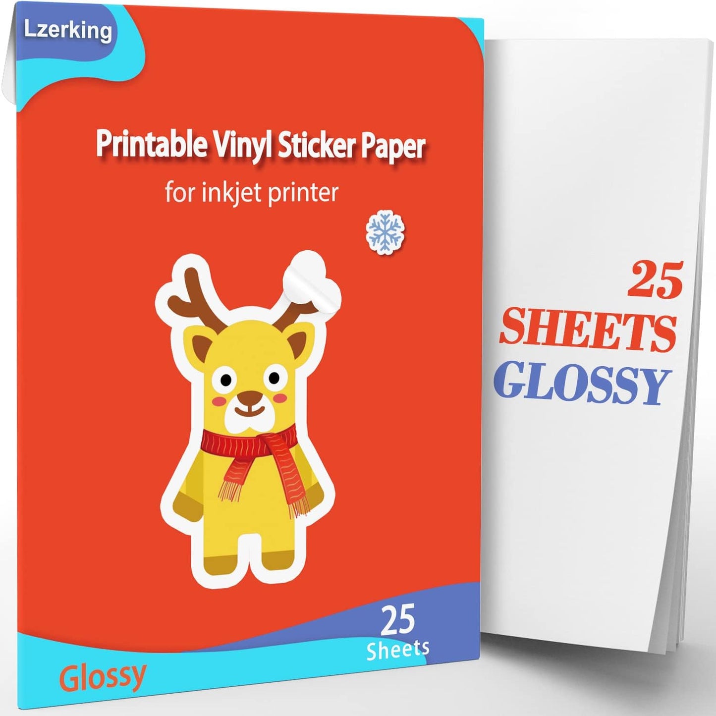 Lzerking Glossy Printable Vinyl Sticker Paper for Printer - 100 Sheets White Quick-Drying Waterproof, for Inkjet & Laser Printers, Compatible with Cricut for Small Business DIY Crafts 8.5x11in