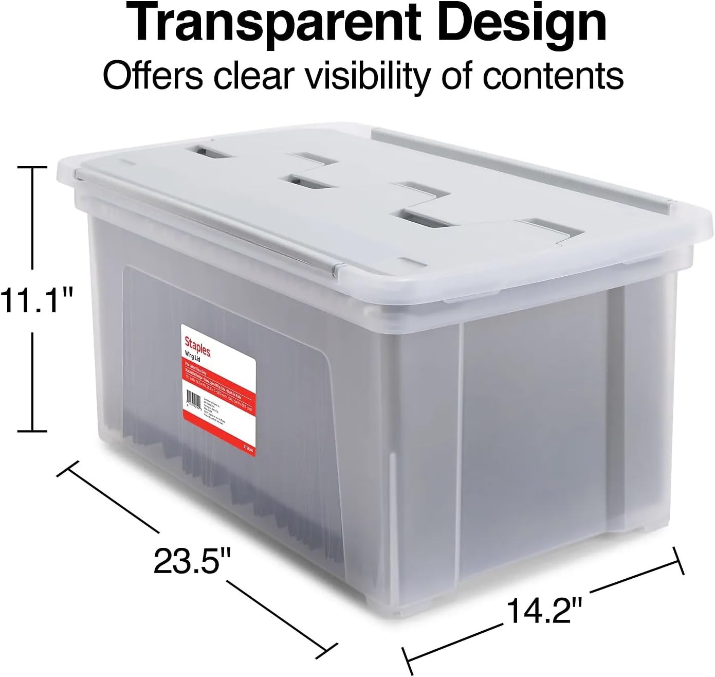 STAPLES Plastic File Box with Snap Lid, Letter/Legal Size, Clear, 4/Carton