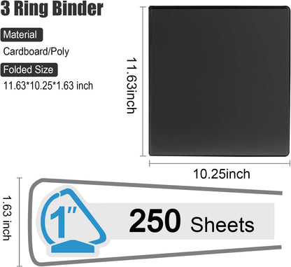 COMIX Heavy Duty Slant-D Ring View Binder, 1 inch 3 Ring Binders, Hold 225 Sheets of 8.5" x 11" Paper, 12 Pack (Black)