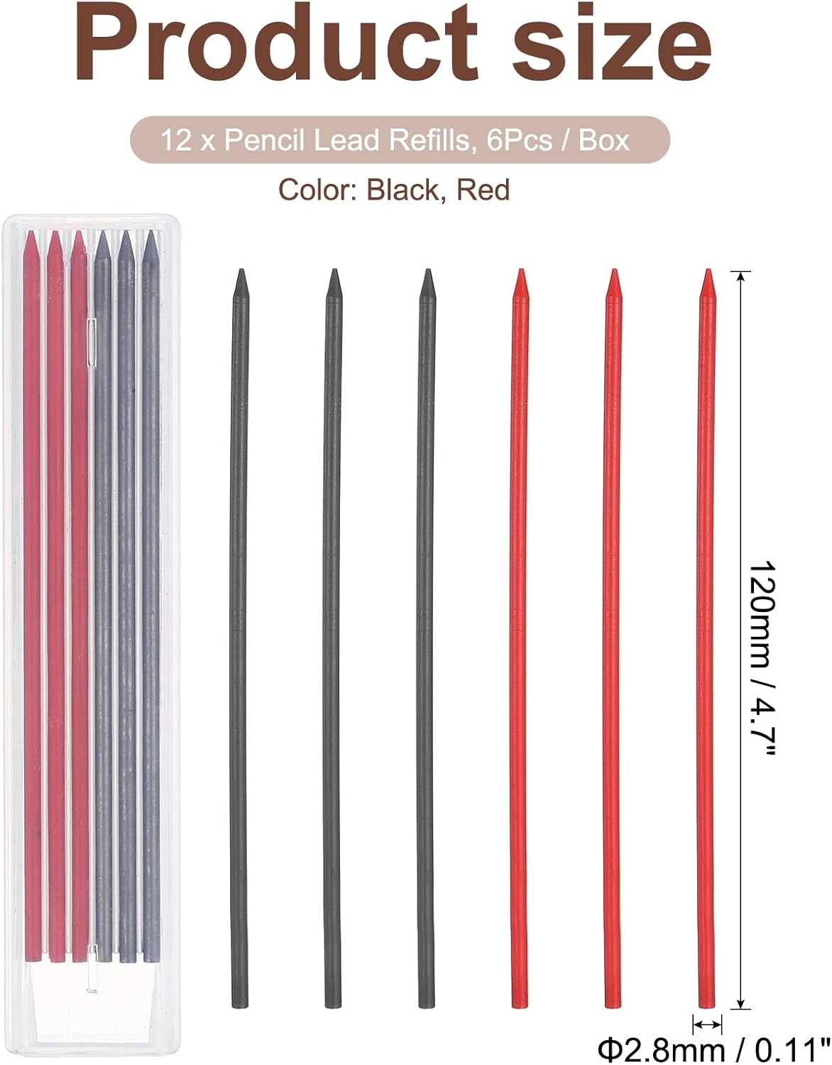 PATIKIL 12Pcs 2.8mm Carpenter Pencil Lead Refills, Solid Dry Pencil Refills Break Resistant Lead Refill for Mechanical Carpenter Construction Pencils Art Drafting, Multicolor