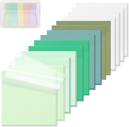 800 Sheets Transparent Sticky Notes, 3x3 Inch 14 Pads Self-Adhesive Translucent Clear See Through Post Sticky Notes for Planner Office School College Teacher Student Supplies 6 Bright Color