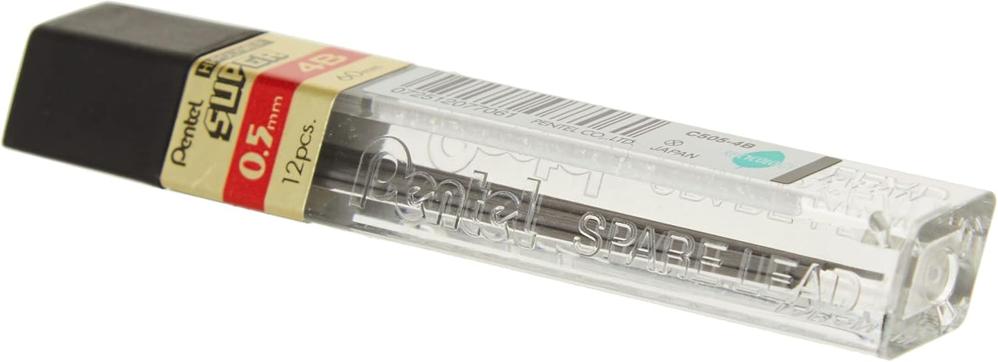 Pentel Super Hi-Polymer Lead Refill, 0.5mm, Fine, 4B, 144 Pieces of Lead (C505-4B)