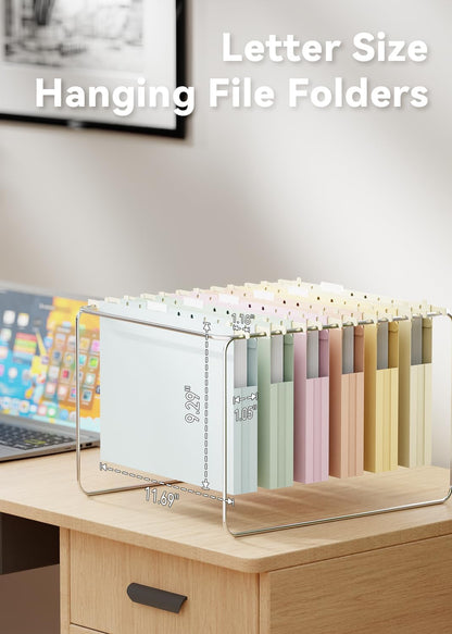 Ansook Extra Capacity Hanging File Folders Letter Size,Heavy Duty 4" Expandanle Pastel Hang Folders,6 Pack Plastic File Cabniet Folder Hanging with Tabs,Hanging File Frame Organizer