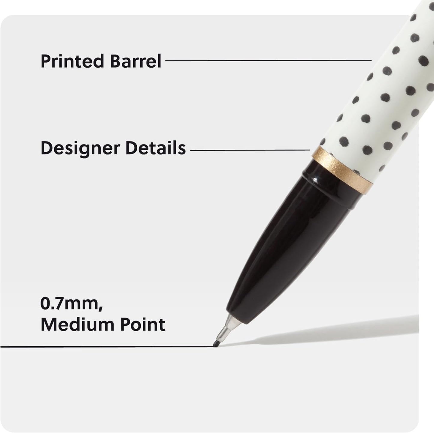 U Brands Catalina Felt Tip Pens, Set of 6 Black Ink Pens, Soft Touch Jewel Tones, Gold Details, Medium (0.7 mm) Point