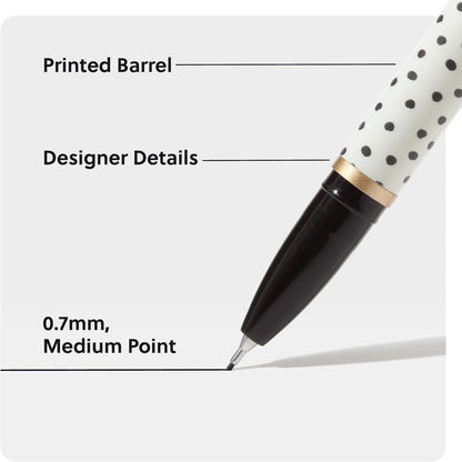 U Brands Catalina Felt Tip Pens, Set of 12, Stripes and Dots with Gold Details, Medium (0.7 mm) Point, Black Ink