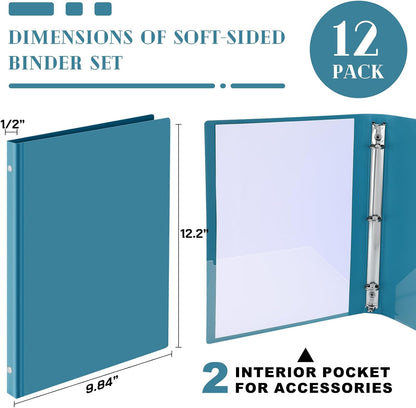 Fulmoon 12 Pcs Economy View 3 Ring Plastic Binder 12.2 x 9.8 Inch Plastic Round Ring Binders with Pockets Notebinder for Meetings for Home, Office, School(White, 1/2 Inch)