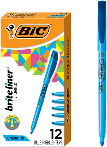 BIC Brite Liner Highlighter Chisel Tip Blue DOZEN (BL11-BE)