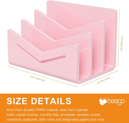 Beego Envelope and Mail Organizer Countertop - 3 Compartments Black Acrylic Desk Organizer Letter Holder Desktop File Sorter Bill Document Folder Rack for Office, Home, School Desk Organization