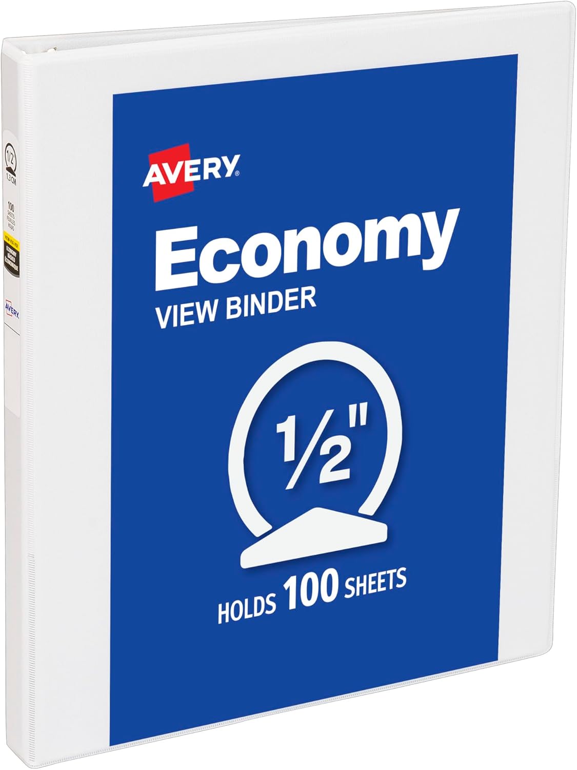 Avery Standard View 3 Ring Binder, 0.5" Round Rings, 100-Sheet Capacity, 0.7 Inch Wide Spine, 1 White Binder, Ideal for Lightweight Organization and Occasional Referencing (05750)