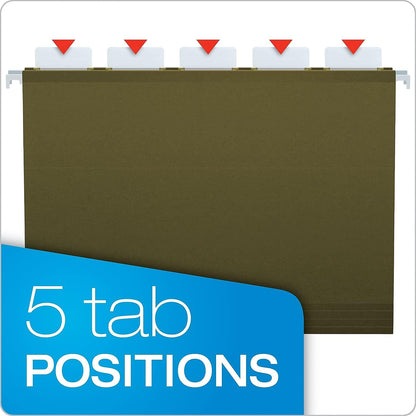 Pendaflex Ready-Tab Reinforced Hanging File Folders, Letter Size, Standard Green, 5 Tab, 25/BX (42590)