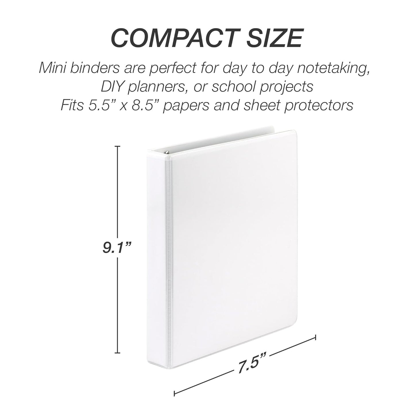 Samsill Economy 3 Ring Mini Binder, 1-Inch Round Ring Binder, Holds 100 Sheets, Black, 6 Pack (MP32300)