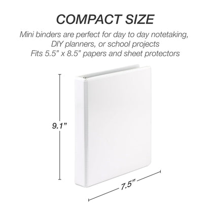 Samsill Economy 3 Ring Mini Binder, 1-Inch Round Ring Binder, Holds 100 Sheets, Black, 6 Pack (MP32300)