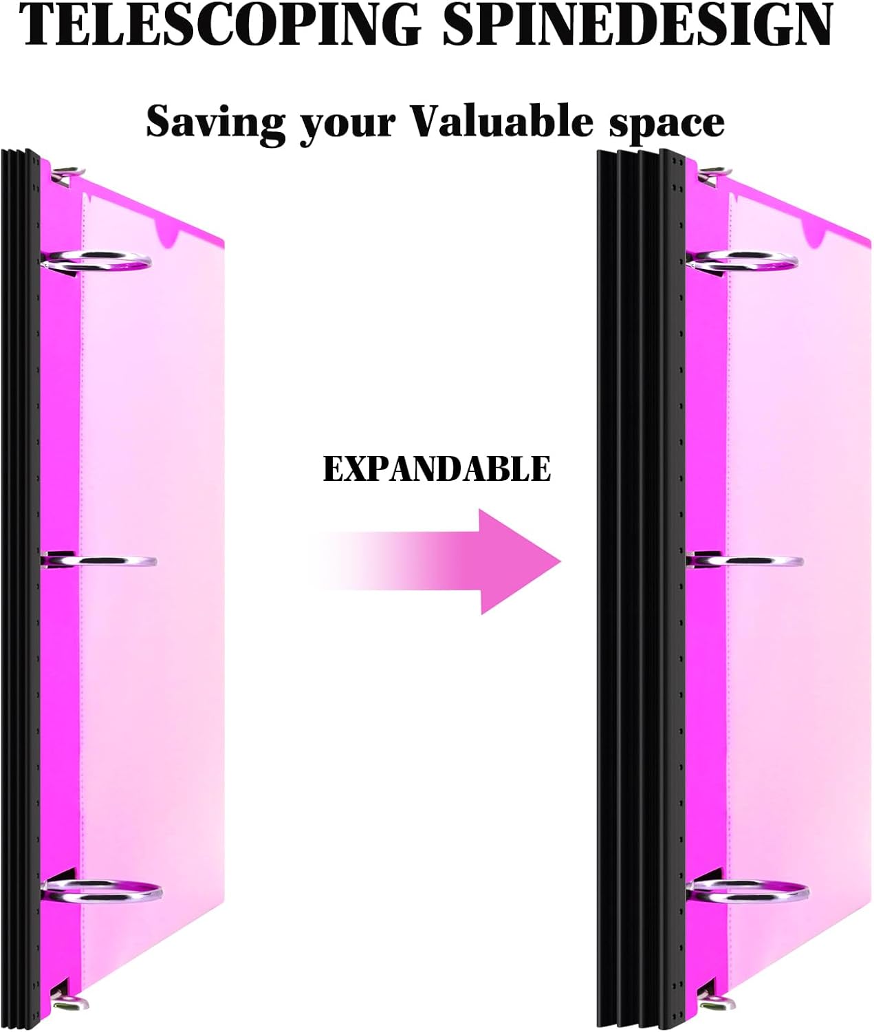 INFUN 1 Inch Telescoping 3 Ring Binder - 6PCS, Flexible Round Binder with Customizable Front Cover and Clear Catalog Pocket, 1Inch Rings, 225 Sheet Capacity-White