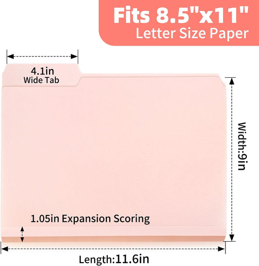 Color Folders 8.5 x 11 Inch, 1/3 Cut Tab File Folders Letter Size, Assorted Colors School Business Office Folders for Document (6 Pack)