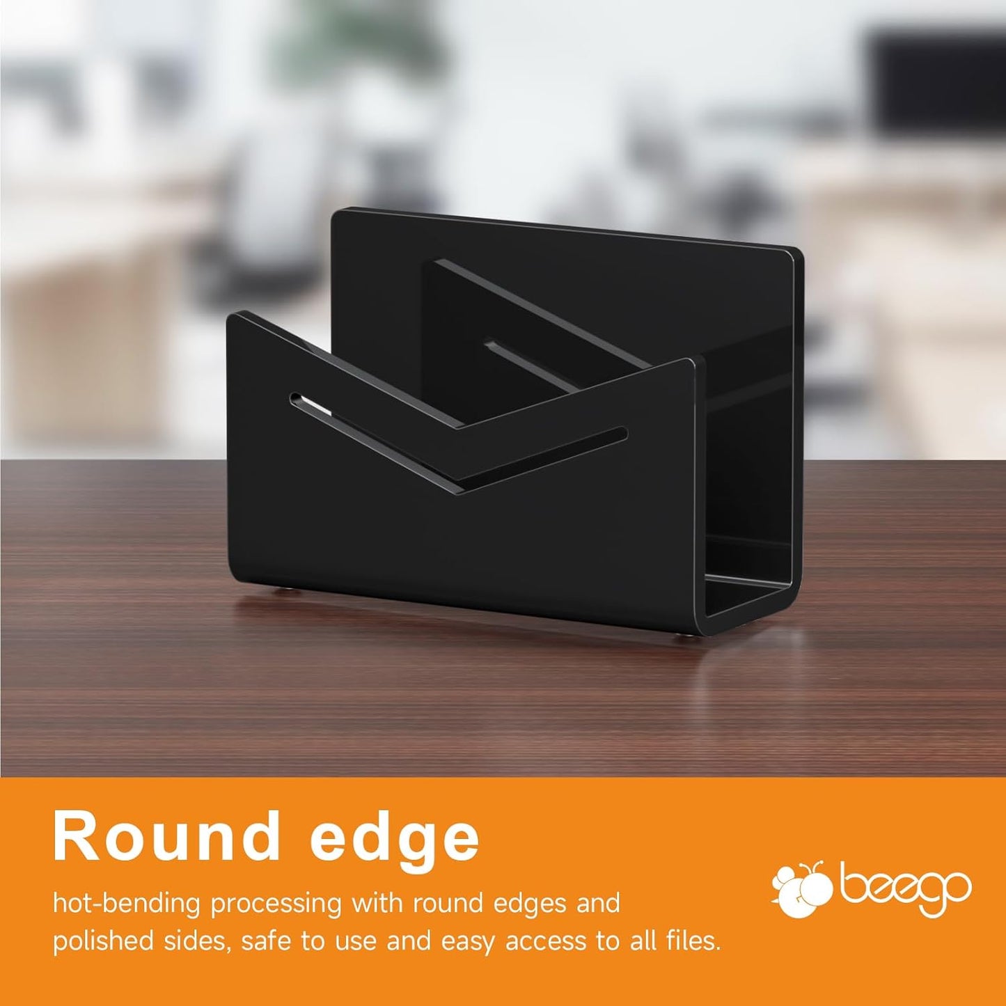 Beego Envelope and Mail Organizer Countertop - 3 Compartments Black Acrylic Desk Organizer Letter Holder Desktop File Sorter Bill Document Folder Rack for Office, Home, School Desk Organization