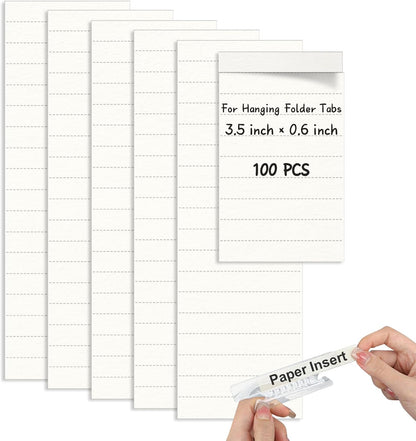 100 Pcs Hanging File Folder Paper Inserts 3-1/2 Inch Off White Blank File Tab Inserts Thick Cardstock for Hanging Folder (3.5×0.6 inch)(No Tab Included)