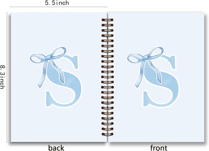 Blue Bow Journal Notebook for Girls,Initial H Journals Personalized Diary Gifts for Teen Girl Kids,Monogrammed Gifts for Women,Trendy Coquette Cute Hardcover Spiral Notebook 5.5 x 8.3 - Colors A