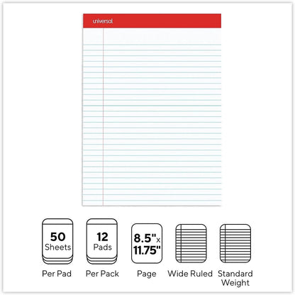 Universal 20630 Perforated Edge Writing Pad, Legal Ruled, Letter, White, 50 Sheet (Pack of 12)