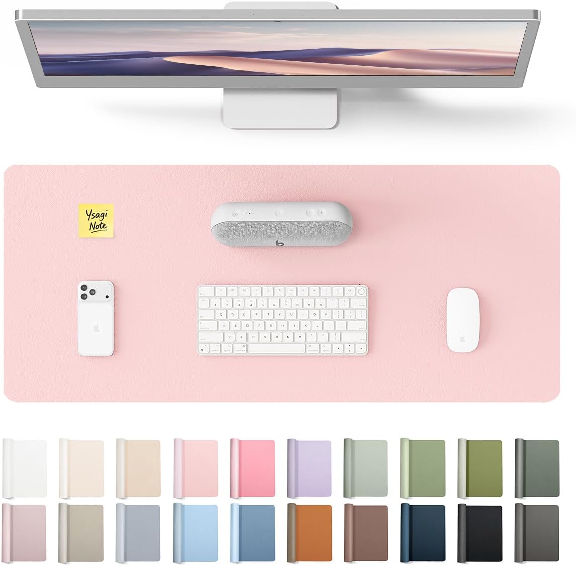YSAGi Leather Office Desk Pad Protector, Large Mouse Pad, Non-Slip, PU Leather, Laptop Desk Blotter, Waterproof Writing Pad for Office and Home, Black, 23.6" x 13.8" - Colors B
