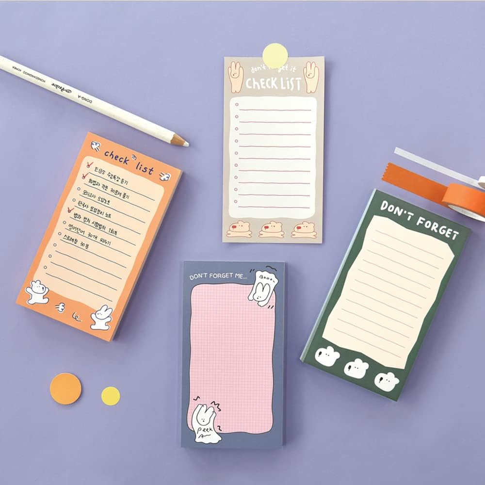 Monolike Memopad Memories design B SET - 4 Packs, 4 Different Designs, 100 Sheets Per Pad, Total 400 Sheets, Note pads, Writing pads, 3.15 x 4.17 Inches