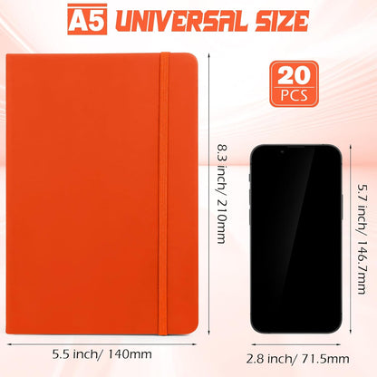 Honoson 20 Pack Lined Journal Notebooks A5 Hardcover Executive Notebook 5.5" x 8.3" PU Leather Wide Ruled Journals Bulk with Elastic Band for Home Business Office School Supplies(Black)
