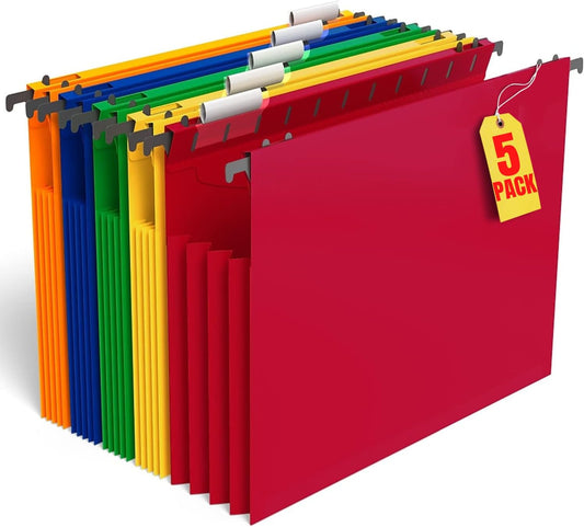 1InTheOffice Hanging File Folder, Hanging File Pocket, Expandable Hanging File Folder, Letter Size, Assorted Color, 10 Pack (10)