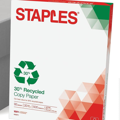 Staples 30% Recycled 11x17 Paper 20 lbs 92 Bright 500/Ream, For Office, School & Home