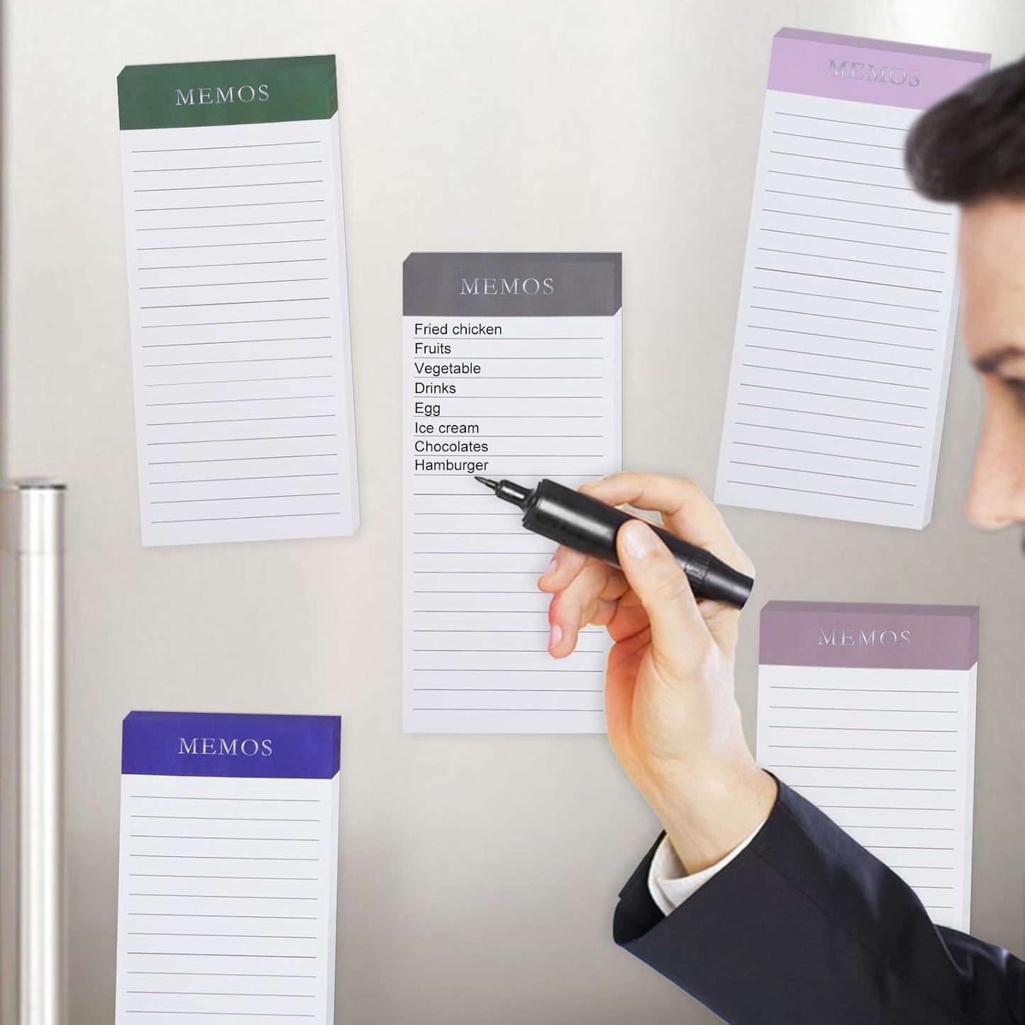 FLIPPED 4 Pack Magnetic Notepads for Refrigerator, Notepad Grocery List Large Magnet Pad for Fridge,Full Magnet Back Design Magnetic Memo Pads for Grocery List, Shopping List, to-Do List(200 Sheets)