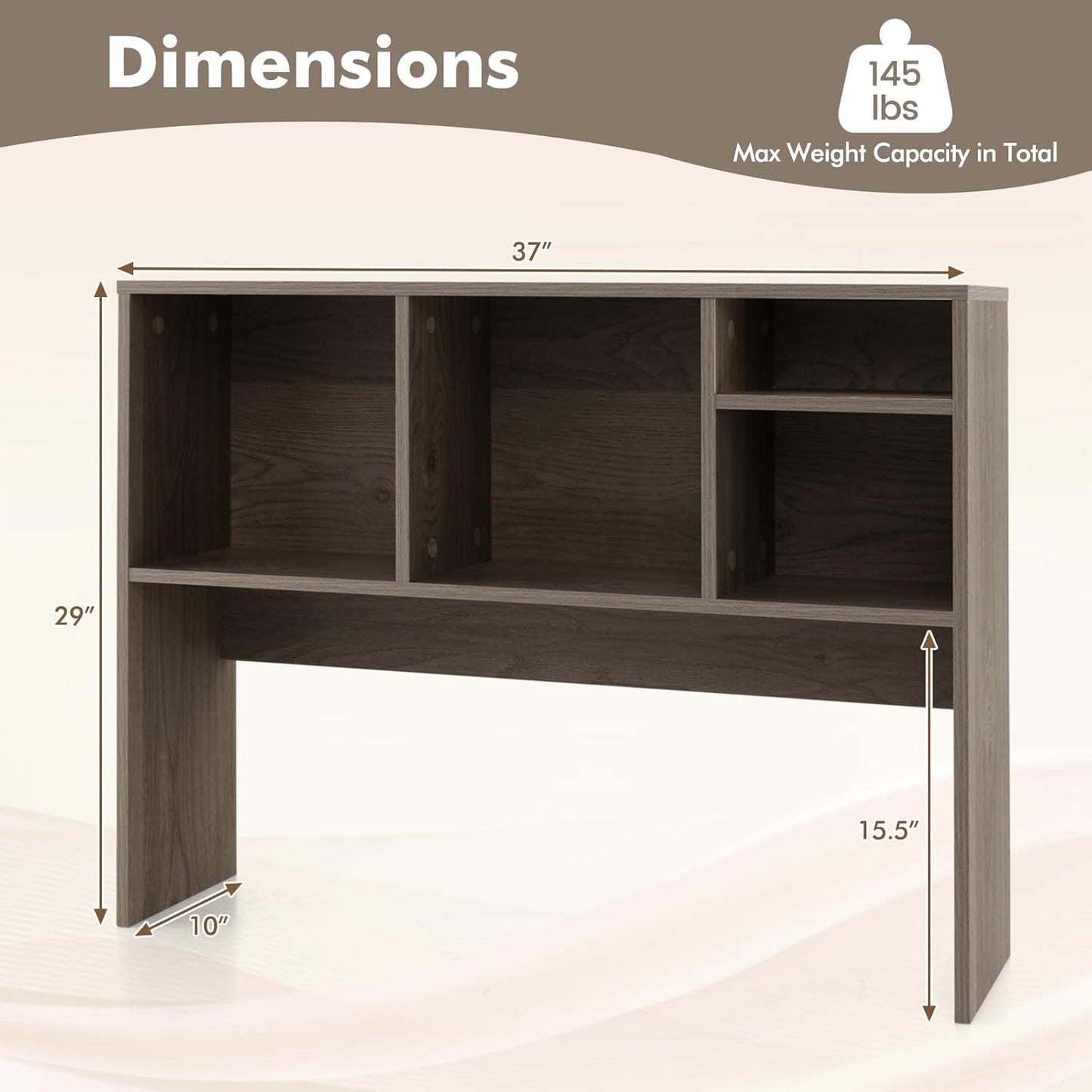 Tangkula Desktop Bookshelf, Countertop Storage Hutch with 5 Shelves for Computer Desk, Desk 3-Tier Display Rack, Multipurpose Wood Desktop Hutch Storage Organizer for Dorm Office Home