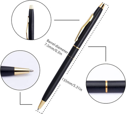 Cambond Slim Ballpoint Pens Bulk - Black Ink 1.0mm Medium Point Retractable Metal Pen for Police Uniform, Flight Attendant & Office, 10 Pack (Black Barrel)