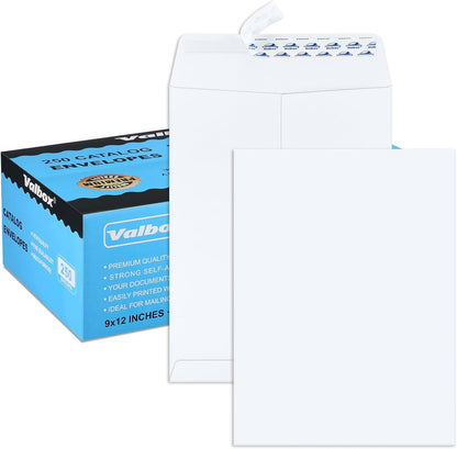 ValBox 6x9 Self Seal Security Catalog Envelopes 250 Count Small White Envelopes for Mailing, Storage and Organizing