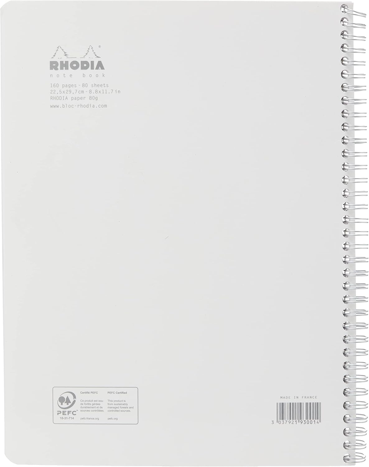 Rhodia 193101C - Spiral Notebook (Full Bound) White Notebook - A4+ - Ruled - 160 Detachable Pages - Clairefontaine Paper 80 g/m - Soft and Resistant Coated Card Cover - Classic