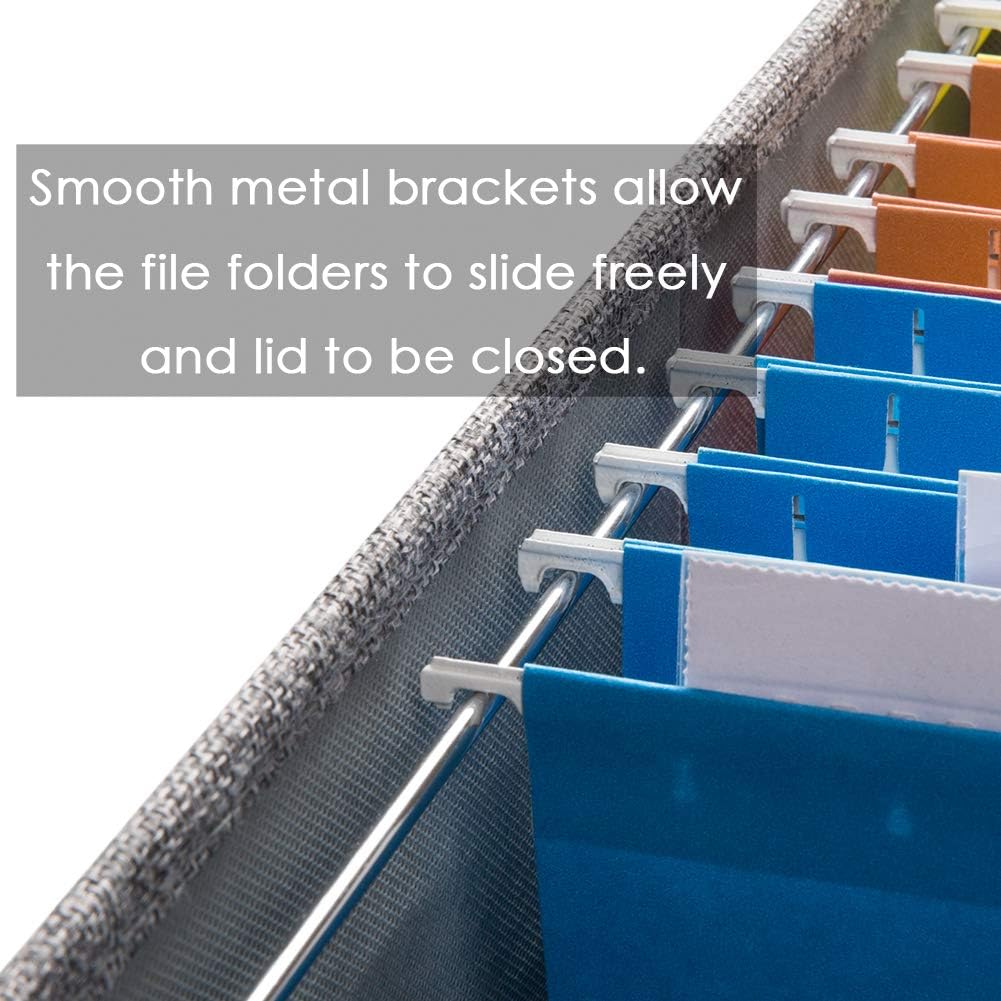 PRANDOM File Organizer Box - Collapsible Decorative Linen Filing Storage with Lids for Letter Size - Grey (14x9.3x10.8 inch)