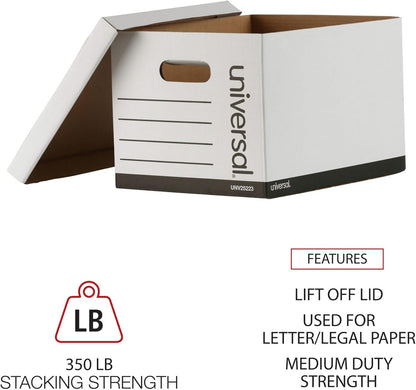 Universal Basic-Duty Economy Record Storage Boxes, 10 Pack, Letter/Legal Files, 12" x 15" x 10", White,