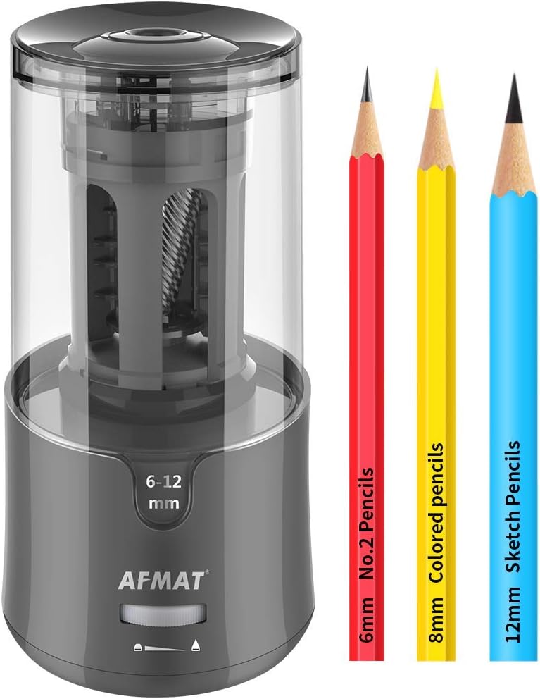 AFMAT Electric Pencil Sharpener, Auto Stop, Super Sharp & Fast, Electric Pencil Sharpener Plug in for 6-12mm No.2/Colored Pencils/Office/Home PS94