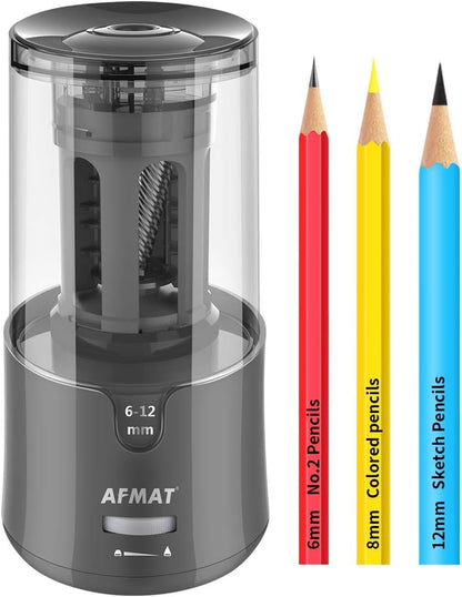 AFMAT Electric Pencil Sharpener, Auto Stop, Super Sharp & Fast, Electric Pencil Sharpener Plug in for 6-12mm No.2/Colored Pencils/Office/Home PS94