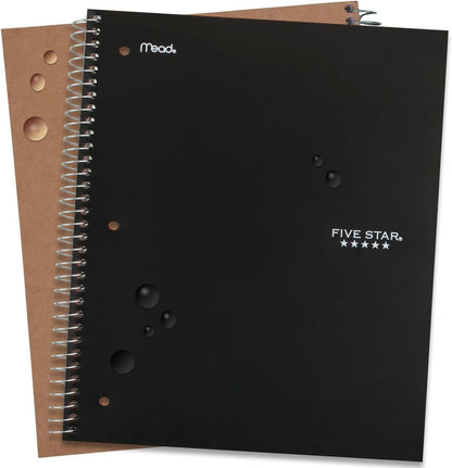 Five Star Spiral Notebook + Study App, 5 Subject, Wide Ruled Paper, 8" x 10-1/2", 200 Sheets, Fights Ink Bleed, Water Resistant Cover, Tidewater Blue (73196)