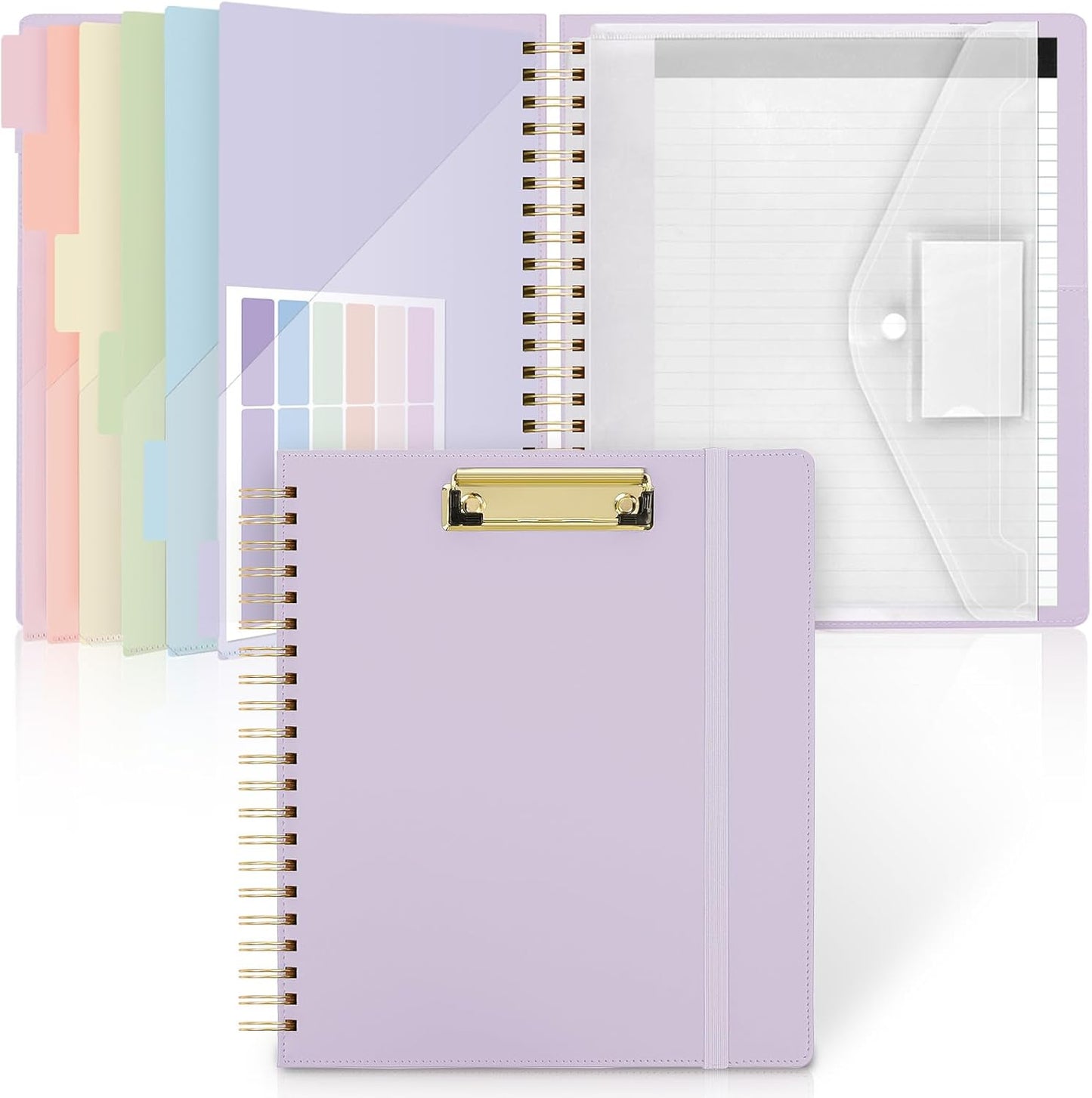 SKYDUE Clipboard Folder with Storage, 6 Dividers with 12 Pockets for Letter Size, Storage Clipboard Folio with Refillable Notepad, Spiral Clipboards Padfolio for Teacher Worker Nurse