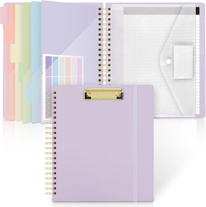 SKYDUE Clipboard Folder with Storage, 6 Dividers with 12 Pockets for Letter Size, Storage Clipboard Folio with Refillable Notepad, Spiral Clipboards Padfolio for Teacher Worker Nurse